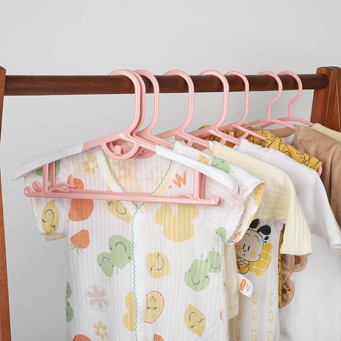 60Packs Adjustable Kids Hangers Baby Hangers 11”-14” Children Coat Plastic Hanger for Girl Boy Toddler Kids Child Space Saving(Pink)