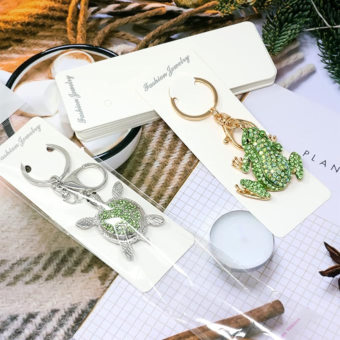 "Honbay 100PCS Keychain Display Cards Keyring Packaging Cards Blank Jewelry Display Hanging Cards and 100PCS Self Sealing Bags for Keychain Display, Organization and Storage"