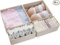 Drawer Organizer Set 4 Pack - Foldable Fabric Storage Bins with Zipper Bottom for Underwear Socks Bras Baby Clothes - Closet Dresser Organizers Dividers for Bedroom Nursery, Beige