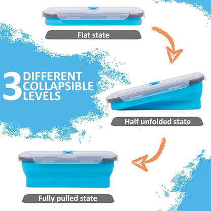 Collapsible Silicone Food Storage Containers Set with Lid & Air Vent,Foldable Lunch Containers(4PCS,Blue,40oz)