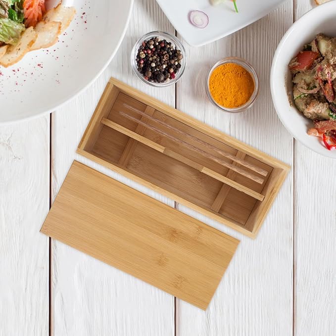 SHERCHPRY Bamboo Chopstick Box with Lid 11.22X4.92X3.07In Japanese Style Utensil Holder Kitchen Drawer Organizer Flatware Storage Container for Chopsticks and Cutlery