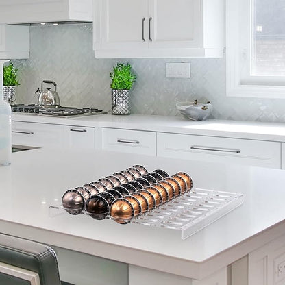 Sumerflos Clear Coffee Pod Holder Storage Tray 15.75" L x 12.6" W Compatible with Vertuoline Capsule, Drawer Insert Organizer Holds 50 Pods Counter Organizer of Kitchen, Home, Office