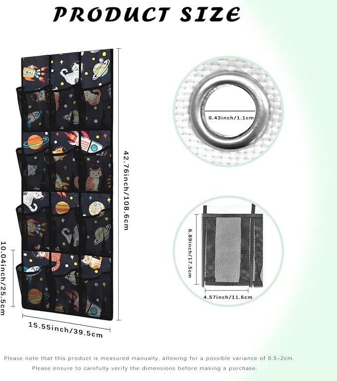 Planet Rocket Over the Door Shoe Rack 4 Shelf 12-Pocket Heavy Duty Hanging Storage Organizer No Drill Door Rack for Toys Snacks Shoes Large Storage Bag for Kids Room