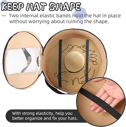 LitLandstar Hat Organizer Round Storage Box Portable Felt Container Foldable Hat Holder with Dust Proof Lid, Hat Rack for Closet or Travel (17" D x 10" H, Khaki)