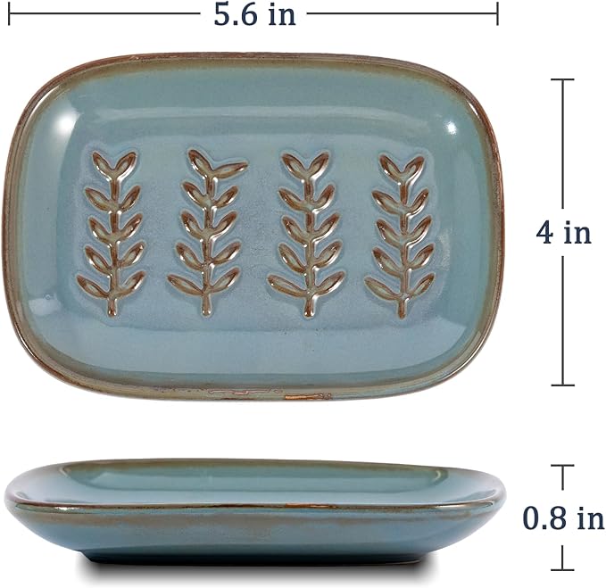 HighHerz Aesthetic Ceramic Soap Dish for Shower, Soap Holder with Raised Relief, Shower Soap Dish for Shampoo Bar Or Sponge, Soap Saver for Bathroom, Kitchen, Sink, Decorative Soap Tray (Blue)