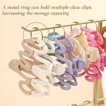 Metal Headband Holder Organizer, 2-Tier Headband Storage with Tray, Hairband Display Stand with 10 Golden Rings, Hair Accessories Claw Clip Organizer for Women and Girls