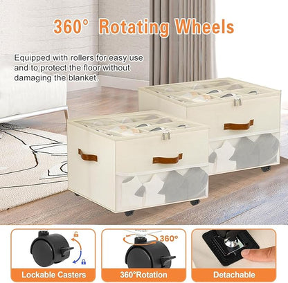Shoe Storage Organizer for Closet,Shoe Organizer for Closet with Detachable Wheels and Adjustable Dividers,Foldable Large Shoe Box Storage Fits 16 Pairs Extra with Cover and Storage Pocket