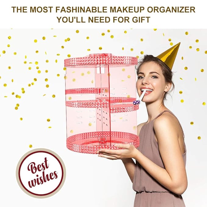 Awenia Makeup Organizer 360-Degree Rotating, Adjustable Makeup Storage, 7 Layers Large Capacity Cosmetic Storage Unit, Fits Different Types of Cosmetics and Accessories, Plus Size(Pink)