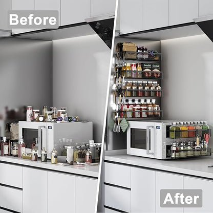 Aufworld Magnetic Spice Rack for Refrigerator, 6 Pack Magnetic Shelf, Fridge Magnet Organizer with Moveable 12 Hooks, Magnetic Fridge Shelf for Kitchen Organization and Storage (6 Pack)