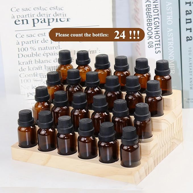Essential Oil Display Stand 4 Tier Essential Oil Holder Solid Wood Essential Oil Rack for 24 Bottles Tabletop Display Holder Bottle Organizer for 5-20ml Bottles Display for Essential Oils