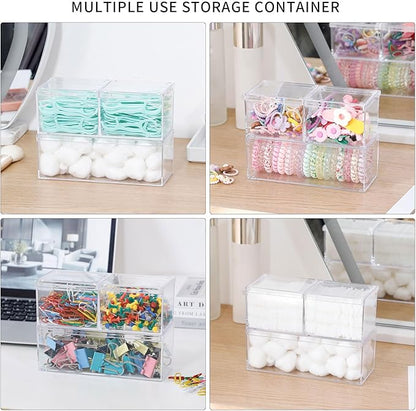 2 Pack Qtip Holder Dispenser with Lid , Plastic Bathroom Vanity Canister for Counter, Drawer and Cabinet Use, Cotton Balls, Makeup Pads, Floss Picks, Clear Desk Container