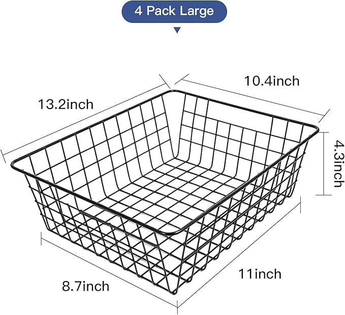 Pantry Baskets Pantry Organization and Storage 4 Pack Large Wire Baskets for Organizing Pantry Storage Bins Metal Wall Hanging Basket