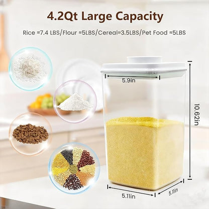 Melovom 4 Pcs Large Pop Airtight Food Storage Containers Set with Lids, 4.2Qt/4L Food Containers with Scoop, Kitchen Pantry Organization and Storage, BPA Free Stackable Cereal Container (4 * 4.2Qt)