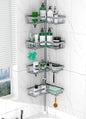 DAOYA Corner Shower Caddy Tension Pole, 4-Tier Rustproof Adjustable Bathroom Organizer for Renters, 25–114.2 Inch for Bathtub Shampoo Storage, Light Gray