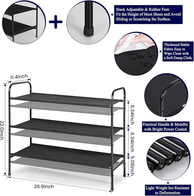 MAX Houser 3 Tier Free Standing Shoe Rack, Metal Shoe Storage Shelf for 9-12 Pairs, Easy to Assemble, Entryway, Bedroom, Black