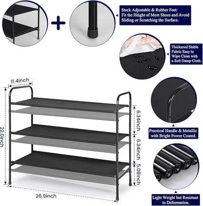 MAX Houser 3 Tier Free Standing Shoe Rack, Metal Shoe Storage Shelf for 9-12 Pairs, Easy to Assemble, Entryway, Bedroom, Black