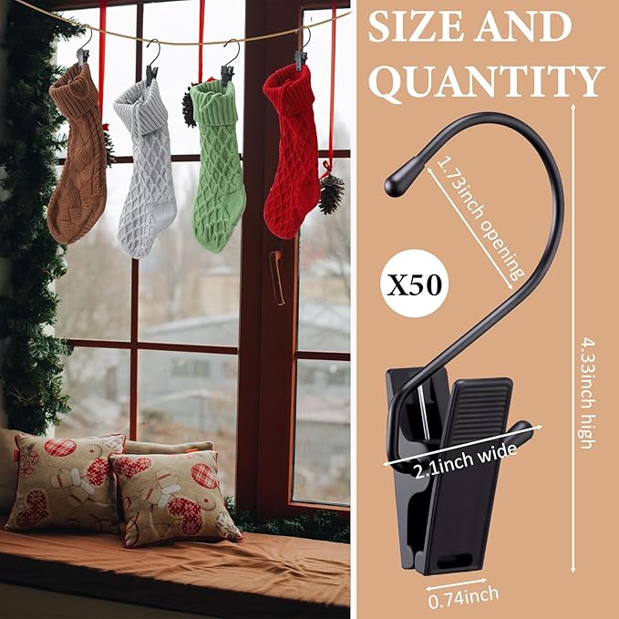 50 Pcs Boot Hangers for Closet Boot Hooks Pants Hangers with Clips Heavy Duty Black Clothes Clips for Legging Socks Towels Hats