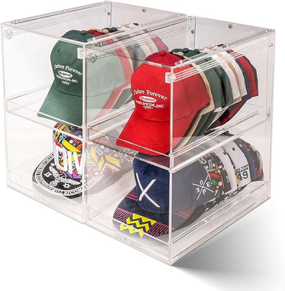 Acrylic Hat Organizer for Baseball Caps, Stackable Clear Sliding Tray & Door Panel Hat Holder Box , Large Cap Holder Organizer with Sliding Tray, Hat Racks Can Hold 30 Caps 16.6" H x 10.7" W x 15.8" D