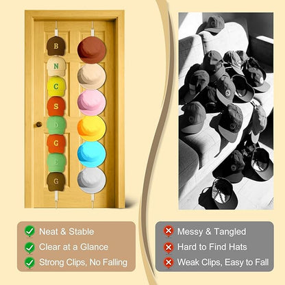 Over the Door Hat Rack for 32 Baseball Caps - 2 Pack Adjustable Baseball Hat Organizer, Heavy Duty Hat Holder for Door, Space-Saving Baseball Cap Storage & Hanging Display System