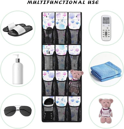 12-Pocket Space Saving Door Organizer, Over the Door Hanging Storage Bag for Shoes Toys and Essentials for Bedroom, Closet or College Dorm, Seashell Coral