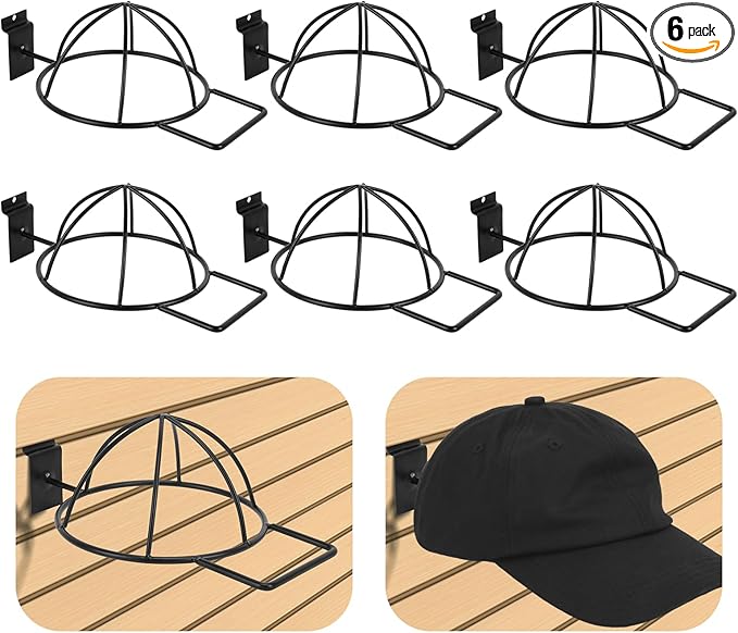 6 Pcs Slat Wall Hat Display Rack, Slat Wall Hat Racks for Vendors, Slatwall Hat Display for Baseball Hats Beanies Wigs Organization, Home, Retail Store