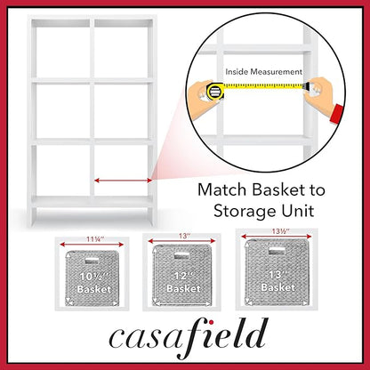 Casafield 12" x 12" Water Hyacinth Storage Baskets, Espresso - Set of 6 Collapsible Cube Organizers, Woven Bins for Bathroom, Bedroom, Laundry, Pantry, Shelves