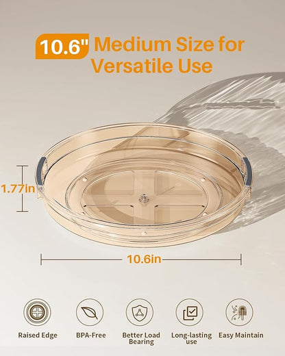 LAMU 2 Pack 10.6in Lazy Susan Organizer Turntable for Cabinet, Lazy Susan for Refrigerator Rotating Organizer for Fridge, Kitchen, Pantry, Countertop, Bathroom, Medicine Cabinet Organizer, Amber