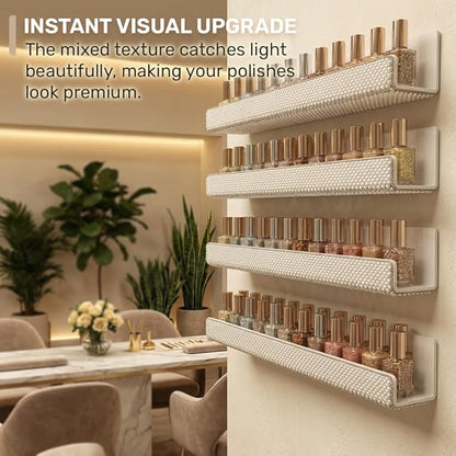 4 Pack 15 Inch Nail Polish Wall Rack，Pearls Crystal Rhinestone Acrylic Nail Polish Organizer，Sunglasses Essential Oil Picture Display Storage Wall Shelf