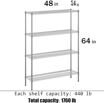 14" Deep x 48" Wide x 64" Height Wire Shelving Kit | 4-Tier | NSF Commercial Storage Rack Unit