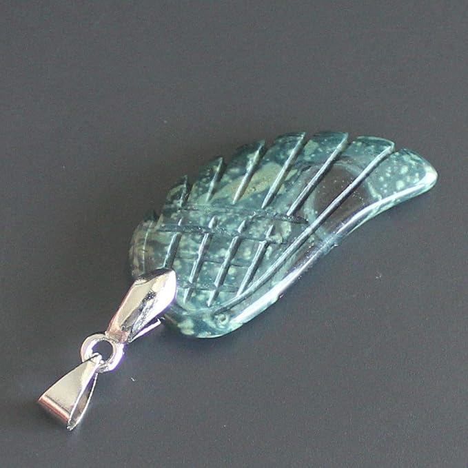 35mm Hand carved mixed gemstom angel wing for necklace pendant bead (kambaba jasper)