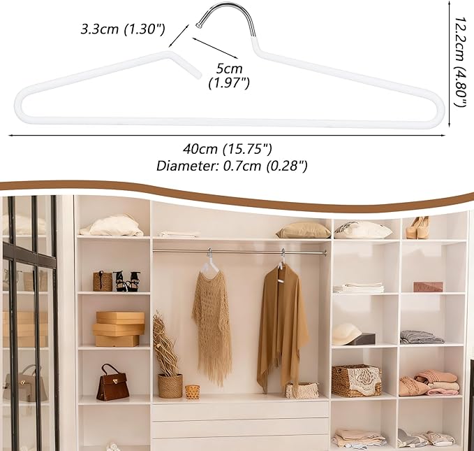 Leumoi 20 Pack Short Neck Hangers Non-Slip Metal Hangers for Clothes, Pants, Shirts, Tank Tops, Jackets, Space Saving, Short Neck Household Collar Protection (White)