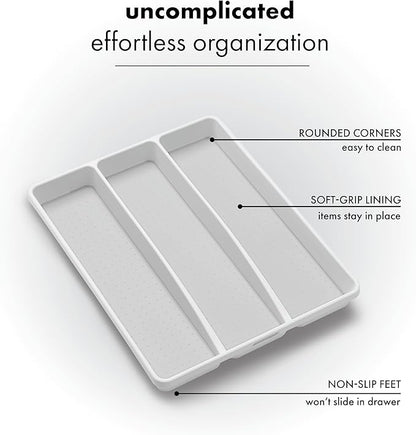 madesmart 3 Compartment Utensil Tray, Multi Purpose Storage Organizer, Non Slip Lining,Deep Storage for Ladles, Whisks & Serving Tools, for Drawers & Home Organization, White (Pack of 3)