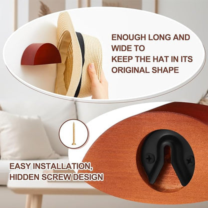 Briwooody 4 Pack Cowboy Hat Rack Holder, Retro Wooden Hat Hanger Wall Mount – Keeps Original Shape, Rustic Western Decor for Fedoras, Caps, Display