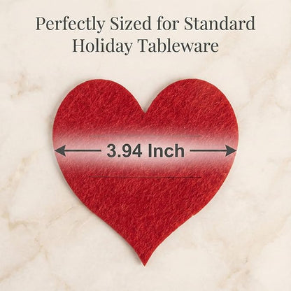Threetols 6Pcs Valentine's Day Tableware Utensil Holder Red Heart Shape Fork Cutter Bag, Red Love Theme Felt Flatware Bags Covers for Engagement Xmas Dinner Table Party Decor Supplies