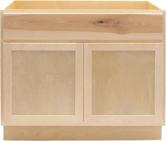 Quicklock RTA (Ready-to-Assemble) | Base Kitchen Cabinets - Shaker Style | Made in America (Raw Maple, 36" Wx34.5 Hx24 D Sink Base)