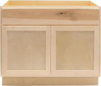 Quicklock RTA (Ready-to-Assemble) | Base Kitchen Cabinets - Shaker Style | Made in America (Raw Maple, 36" Wx34.5 Hx24 D Sink Base)