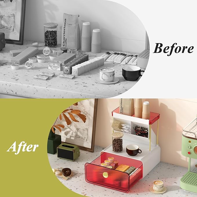 FOLLOWIN Bathroom Organizers and Storage with Drawer, Vanity Storage Organizer with Makeup Brushes Holder, Perfume Lotion Cosmetic Organizer, Blush Pink