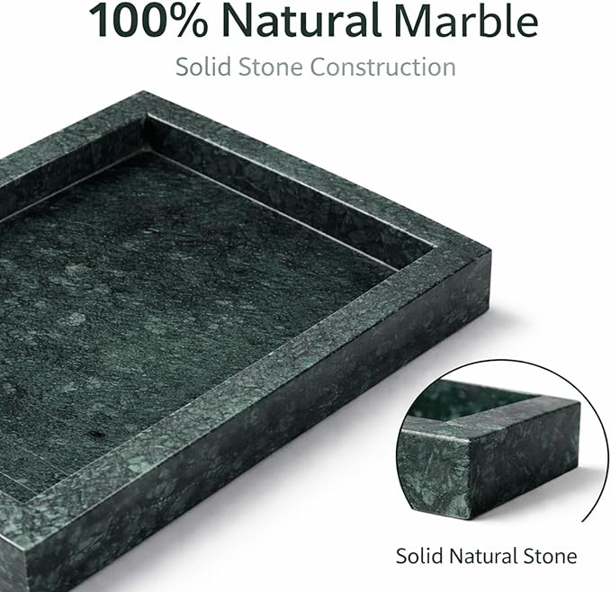 Natural Green Marble Tray for Bathroom | Kitchen | Vanity | Desktop, Stone Organizer for Coffee Table, Dresser, Nightstand, Candles, Soap, Towel, Plant, Jewelry (12" x 8"), Rectangular