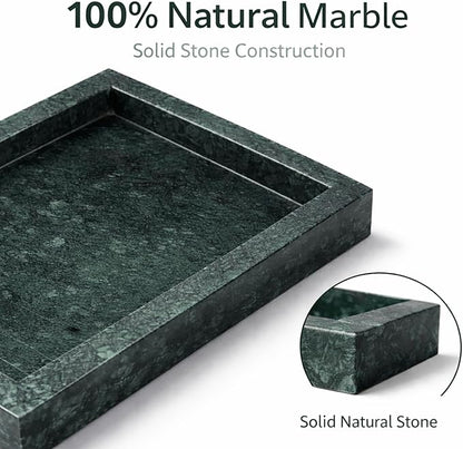 Natural Green Marble Tray for Bathroom | Kitchen | Vanity | Desktop, Stone Organizer for Coffee Table, Dresser, Nightstand, Candles, Soap, Towel, Plant, Jewelry (12" x 8"), Rectangular