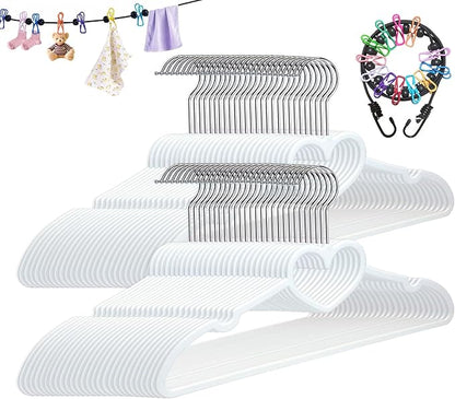 Plastic Hangers 50 Pack, Cute Clothes Hanger Ultra Thin Space Saving with 360 Degree Swivel Hook &Travel Clothesline -Strong Adult for Dress,Shirt,Coats