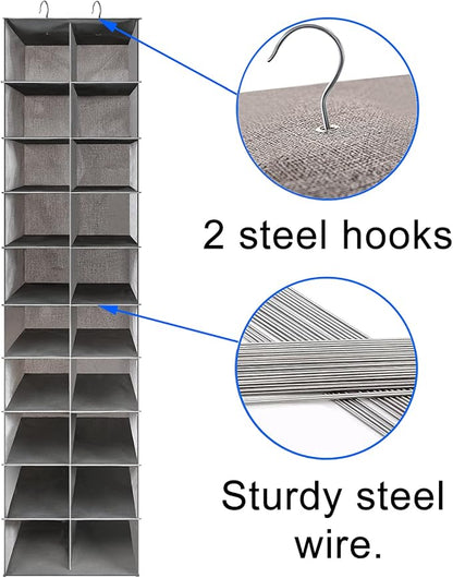 Libeder Hanging Shoe Organizer for Closet, Hanging Closet Organizers 20 Section Shoe Shelves, Space Saving Shoe Holder & Storage, Grey, 12''W×12''Dx 50''H