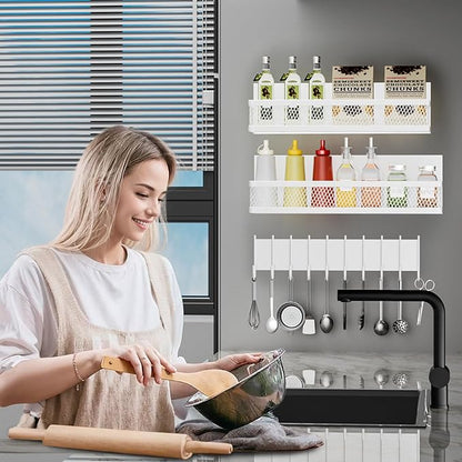 Magnetic Spice Rack for Refrigerator, 3 Pack Magnetic Shelf for Refrigerator, Movable Magnetic Basket is Used for Side Storage in Ovens, Microwaves, or Washing Machines