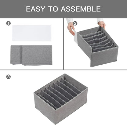 Qozary 4 Pack Drawer Organizers for Clothing, 8 Grids Foldable Closet Organizers and Storage Bins for Bedroom, Dresser Organizer Boxes for Thin T-shirts, Tank Tops