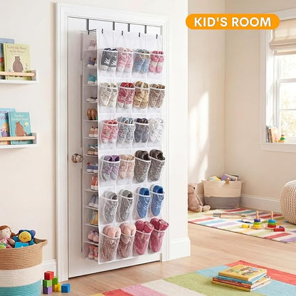 Ofiray-home Over The Door Shoe Organizer, 50 Large Pockets Double-Sided Shoe Organizer for Closet Door, Hanging Shoe Storage Up to 50 Pairs, Mesh Front Pockets & Side Storage for Sneakers, Heels,White