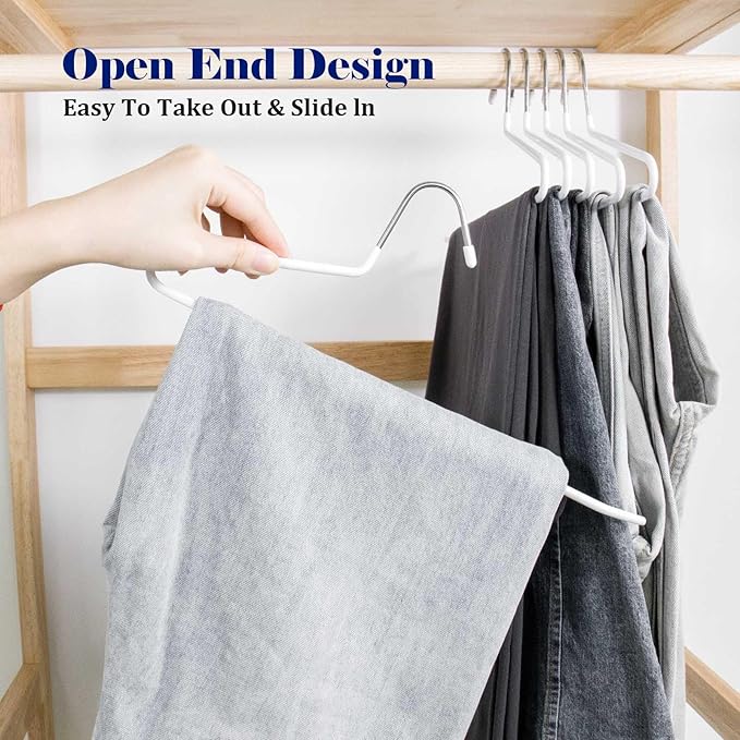 50 Pack Open Ended Pants Hangers with Non Slip Design,Suitable for Trousers,Jeans,Towels for Closet Space Saving,Durable Metal Material with Rubber Coating (White)
