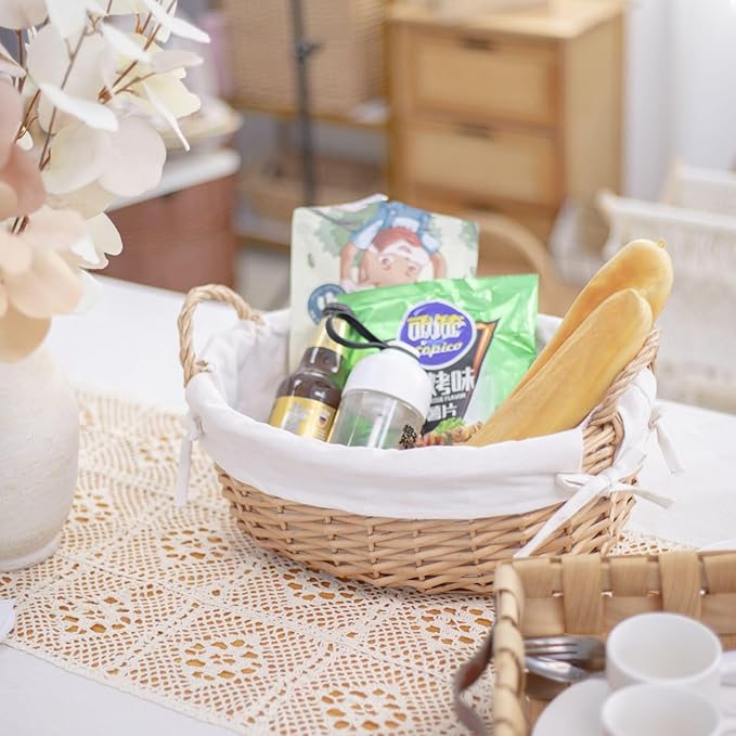 YRMT Wicker Empty Gift Basket to Fill, Wicker Storage Basket with Liner for Organizing Shelves Holiday Present Basket with Handles, Large 15" x 10.6" x 7.3"