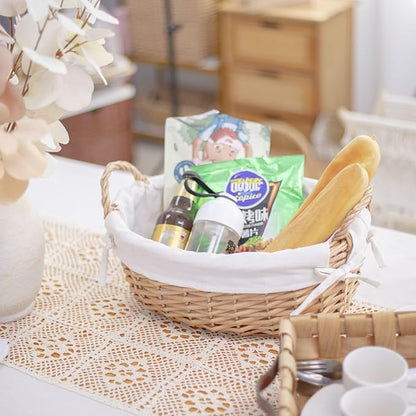 YRMT Wicker Empty Gift Basket to Fill, Wicker Storage Basket with Liner for Organizing Shelves Holiday Present Basket with Handles, Large 15" x 10.6" x 7.3"