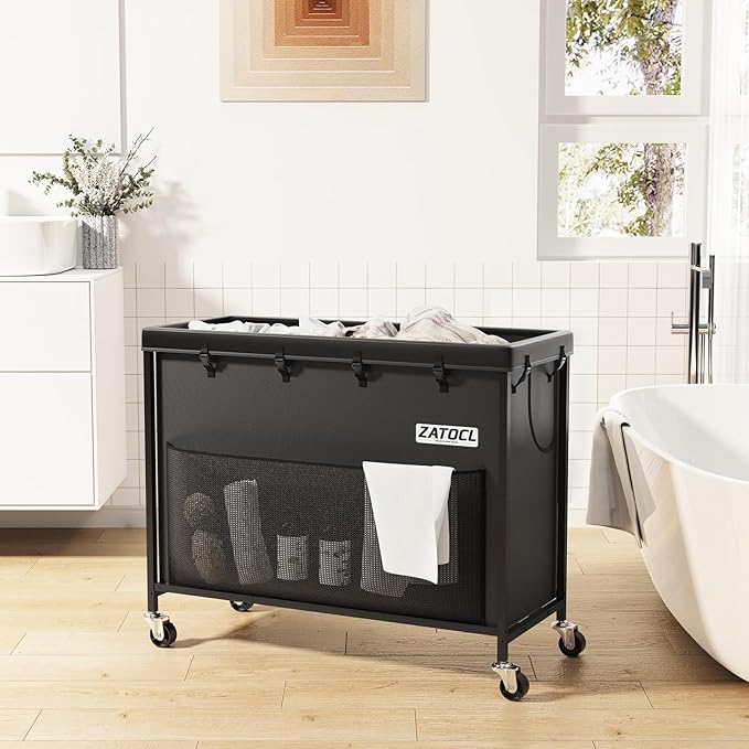 300L Large Laundry Basket with Wheels, Heavy Duty Rolling Laundry Hamper, Oxford Fabric Dirty Clothes Hamper with Thick Iron Frame & Removable Bag, Commercial Hampers for Hotel Home Laundry Room