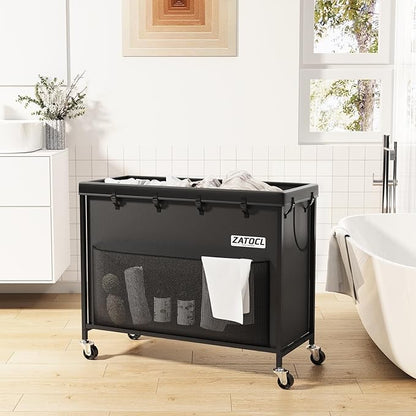 300L Large Laundry Basket with Wheels, Heavy Duty Rolling Laundry Hamper, Oxford Fabric Dirty Clothes Hamper with Thick Iron Frame & Removable Bag, Commercial Hampers for Hotel Home Laundry Room