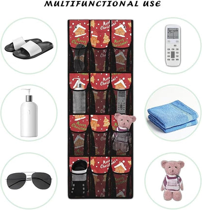 Gingerbread Cookie Over The Door Shoe Organizer for School,Space Saving Door Hanger Organizerf or Merry Christmas Large Capacity Wall Hanging Storage 12 Pockets with 4 Metal Hook